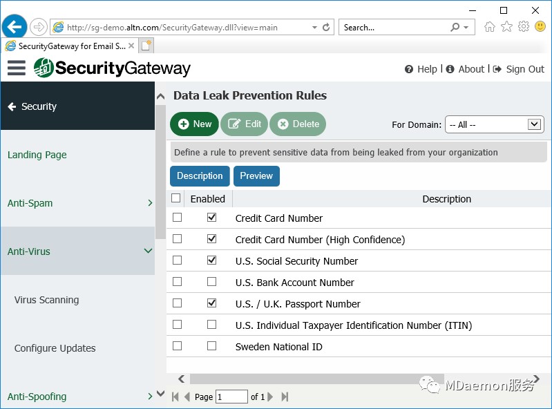 Data Leak Prevention in Security Gateway for Email Servers