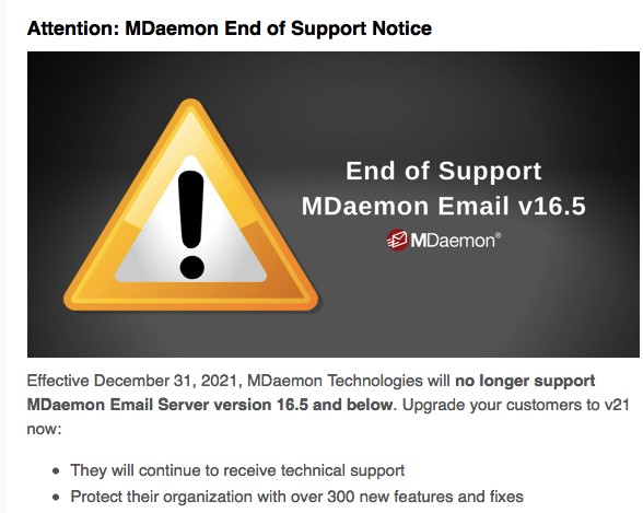 原厂MDaemon对于MDaemonV16.5和如下版本停止服务